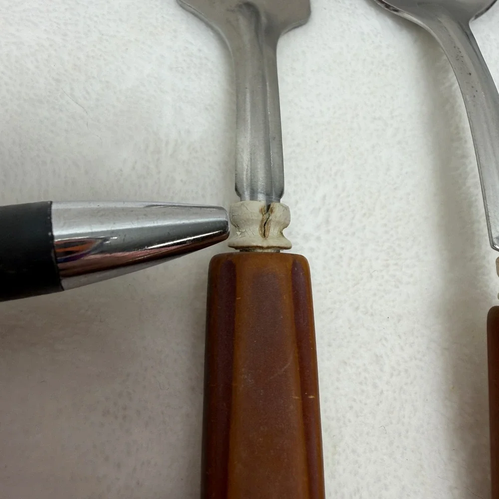 Vintage Butterscotch Handle Utensil Set 3pc Stainless USA Mid Century Modern MCM